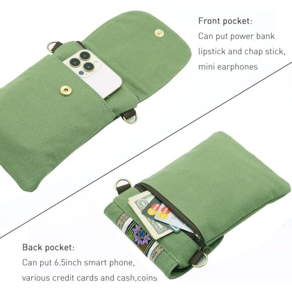 Women's Dark Green Vintage Embroidered Cute Mini Cross Body Bag Small Handbags - Picture 4 of 6